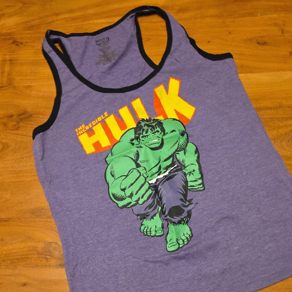 Marvel Purple Tank Top with Green Hulk Graphic and Black Trim